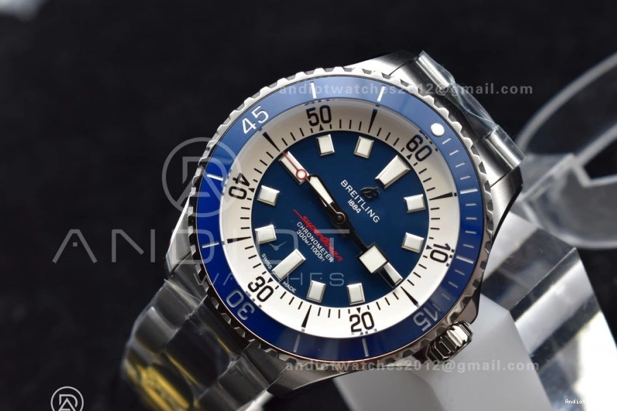 Automatic Blue Edition Bracelet Dial 482 on 44 Blue Bezel Ceramic Thermal SS A SuperOcean TF 1:1 Best White 0820